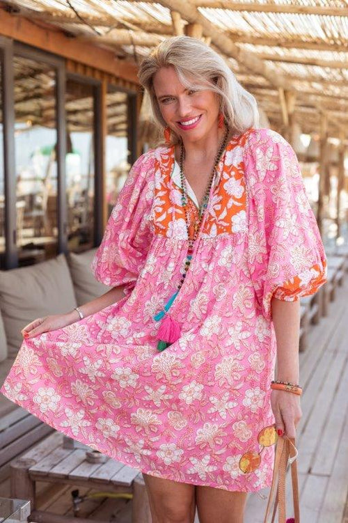 Short Dress "Pink Flower Garden"