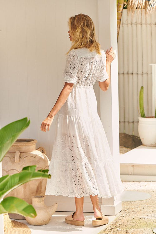 Maxi Dress Tessa Lochstickerei white