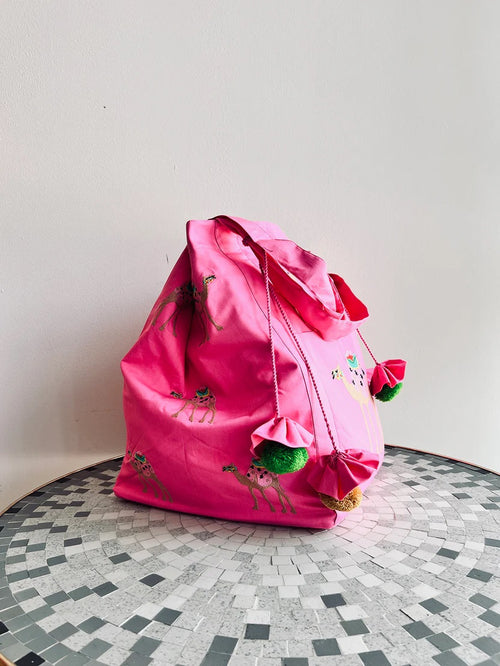 Bag Udine Camel Embroidery pink