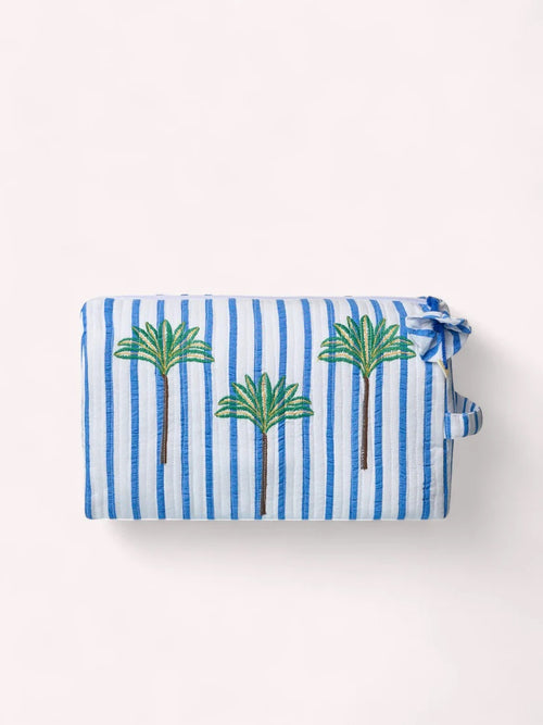 Wash Bag Blue Stripes Palm Embroidery