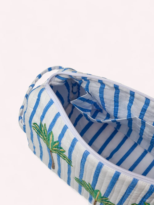 Wash Bag Blue Stripes Palm Embroidery