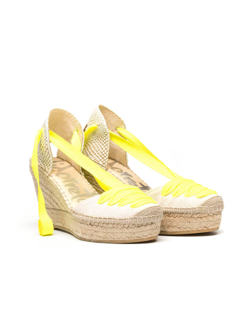 Espandrillo Wedges Lona white/neon gelb