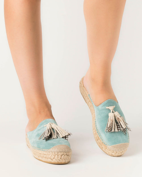 Espandrillos/Flats Nubukleder Tassel aqua