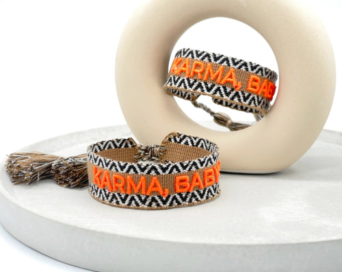 Webarmband "Karma Baby" camel/neon coral