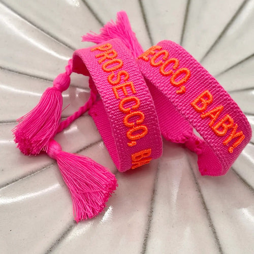 Webarmband "Prosecco Baby" neon pink/neon orange