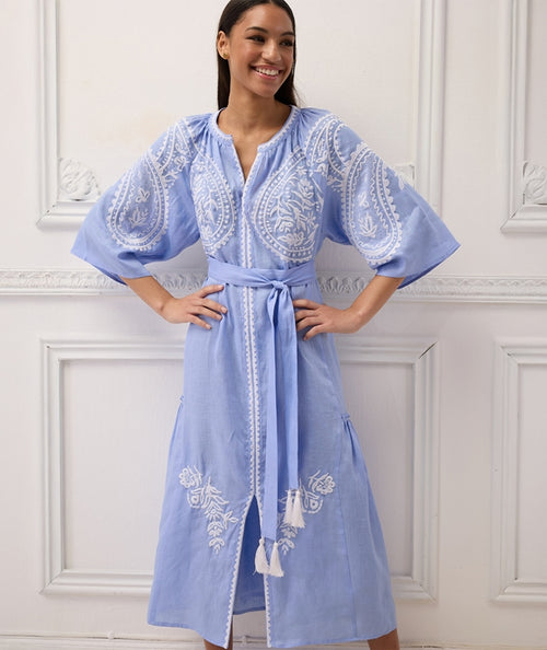 Midi Linen Dress Areti blue