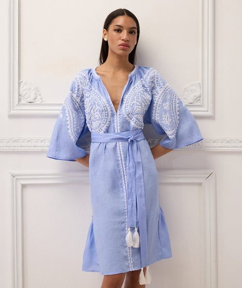 Short Linen Dress Areti blue