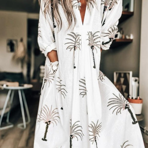 Kaftan Dress "Palmtree white/khaki