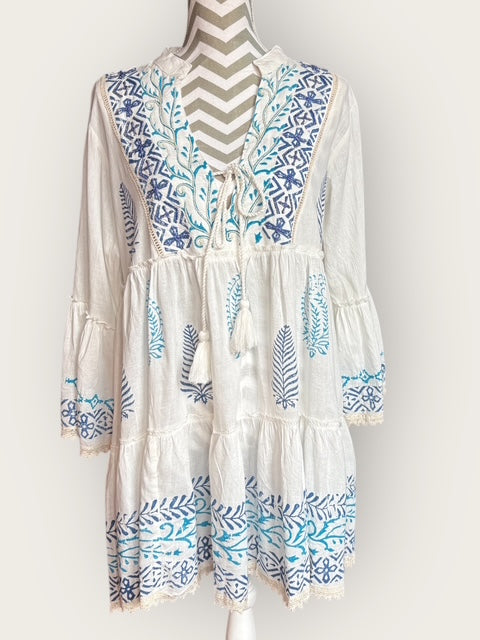 Short Dress "Summerday" white/blue