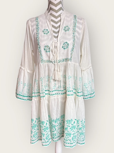 Short Dress "Summerday" white/green