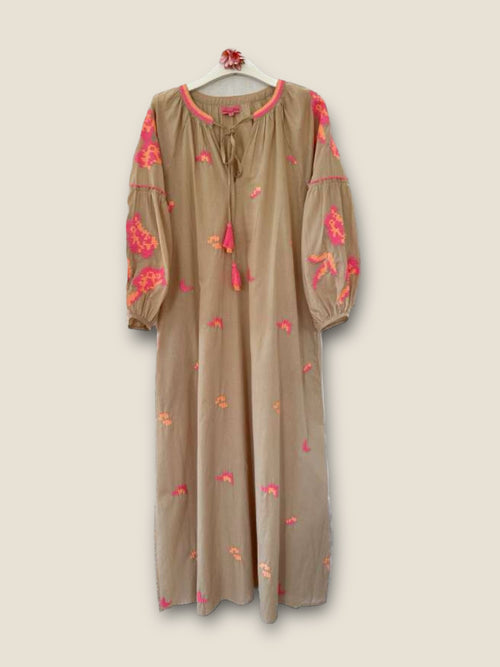 Boho Dress Sand/neon Coral