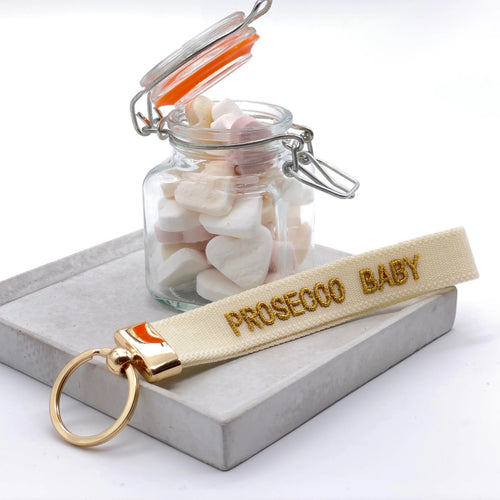 Key Ring "Prosecco Baby" offwhite/gold