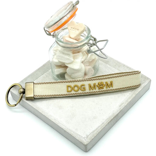 Key Ring "Dog Mom" offwhite/gold