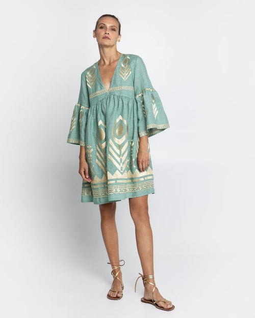 Dress Mykonos Feather short seegreen/gold