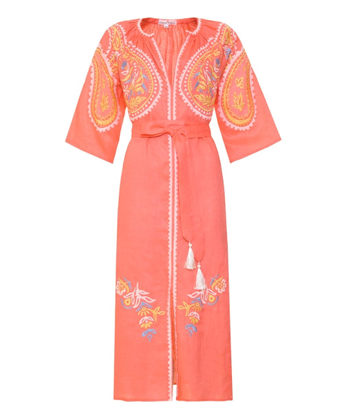 Midi Linen Dress Areti Salmon