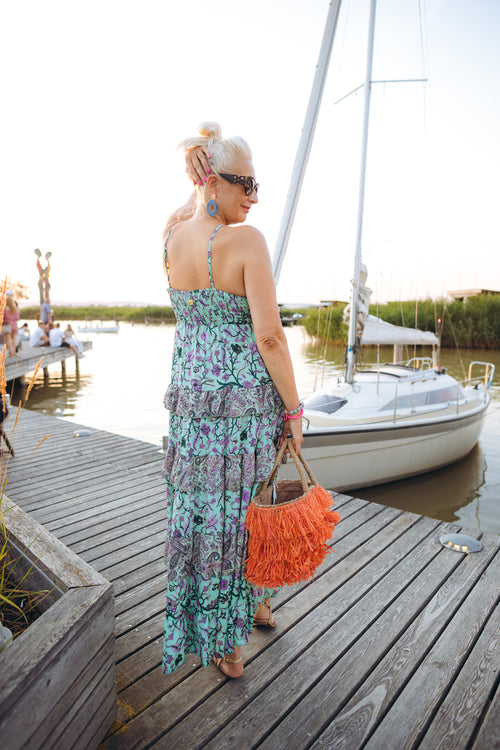 Seiden Maxidress Sicily turquoise/pink