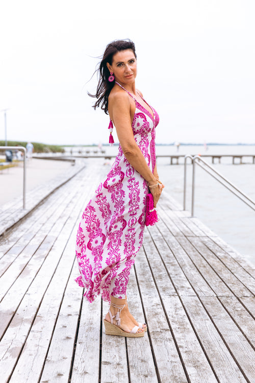 Seiden Dress Mare long Print pink