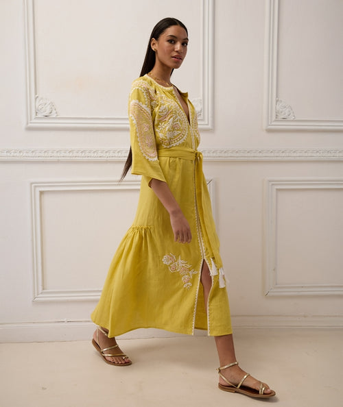 Midi Linen Dress Areti Yellow