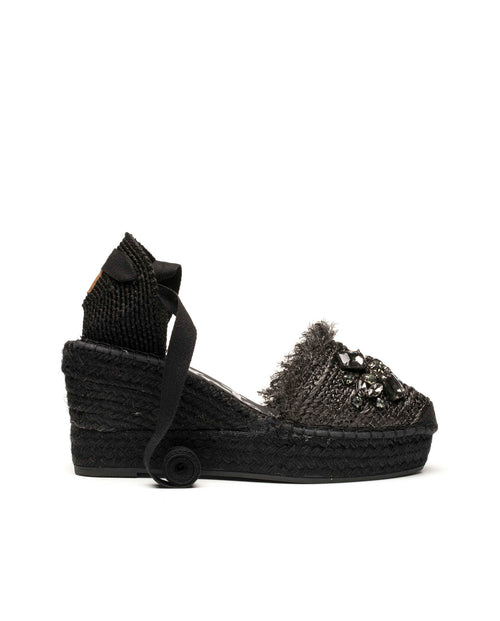 Espandrillo Wedges Medium Rafia Stones black