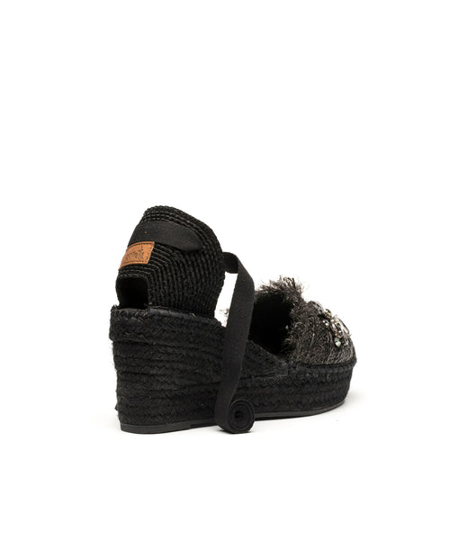 Espandrillo Wedges Medium Rafia Stones black