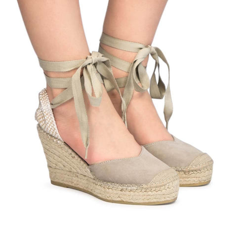farbe:Beige | Wedges Espandrilles Leder
