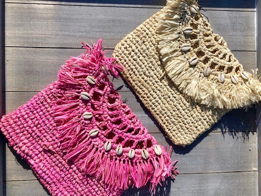 farbe:Rosegold | Bast Clutch Formentera Seashall