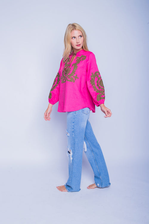 Tunika "Ornament Love" Leinen pink/khaki