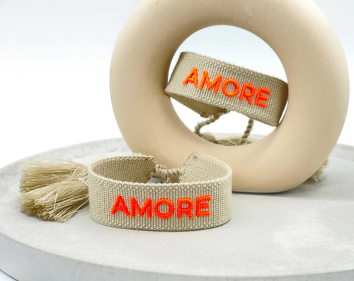 Webarmband "Amore" beige/neon Coral
