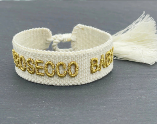 Webarmband "Prosecco Baby" offwhite/gold