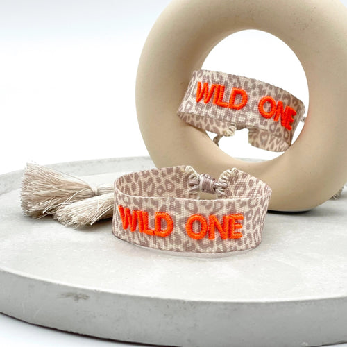 Webarmband "Wild One" Leo/neon coral