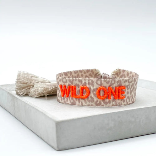 Webarmband "Wild One" Leo/neon coral