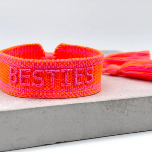 Webarmband "Besties" neon coral/neon pink
