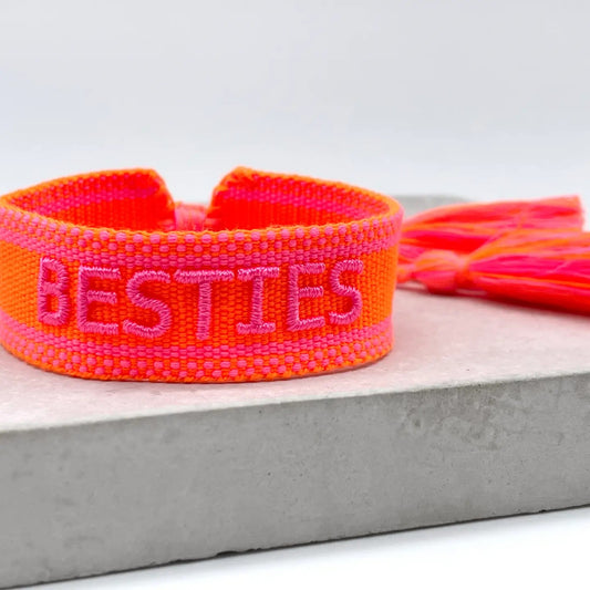Webarmband "Besties" neon coral/neon pink