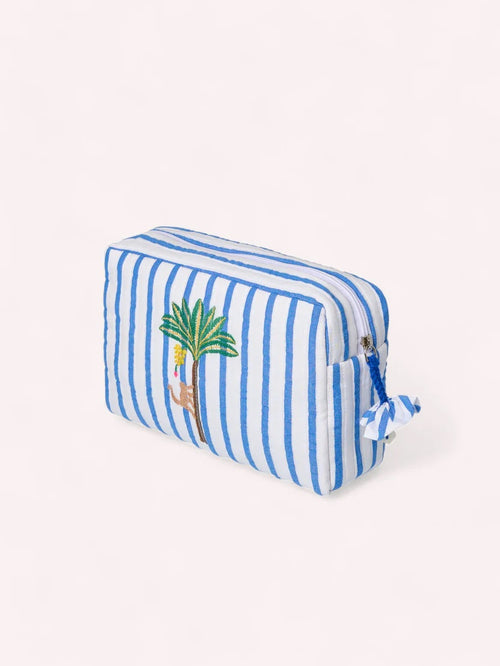 Cosmetic Bag Blue Stripes Palms
