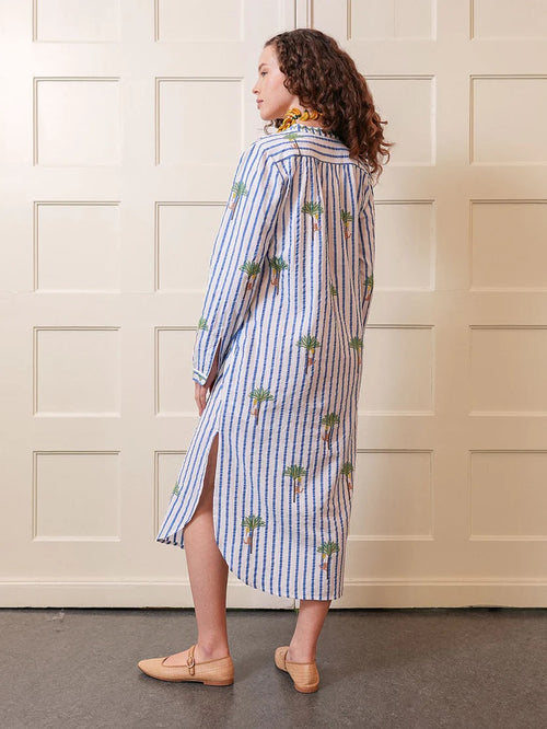 Kaftan Cedar white/blue Stripes Palm Embroidery