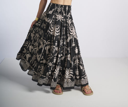 Seiden Volantrock Print black Palm