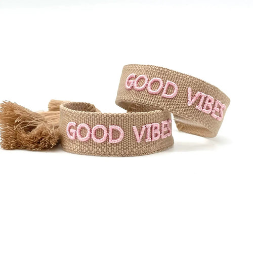 Webarmband "Good Vibes" beige/soft pink