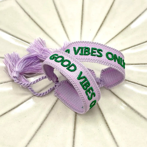 Webarmband "Good Vibes" flieder/grün
