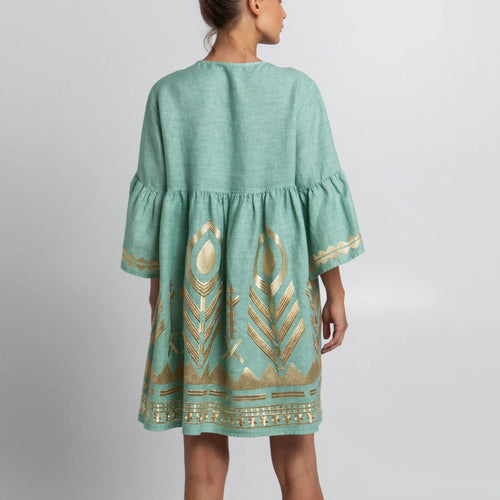 Short Dress Mykonos Feather 2.0 seagreen/gold