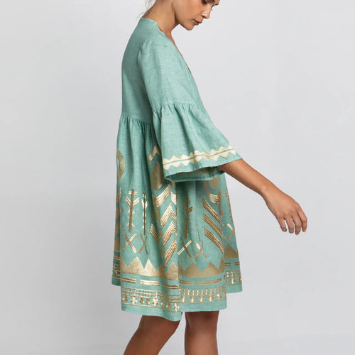 Short Dress Mykonos Feather 2.0 seagreen/gold