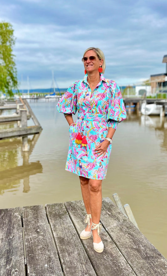 Short Dress "Turquoise Monkey"