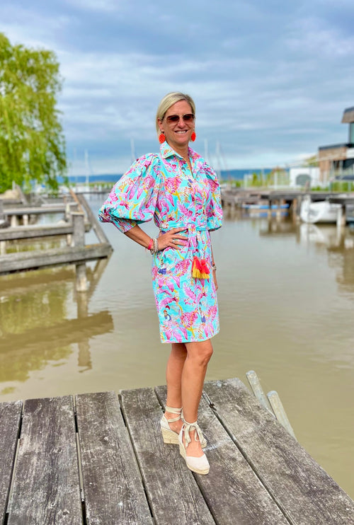 Short Dress "Turquoise Monkey"