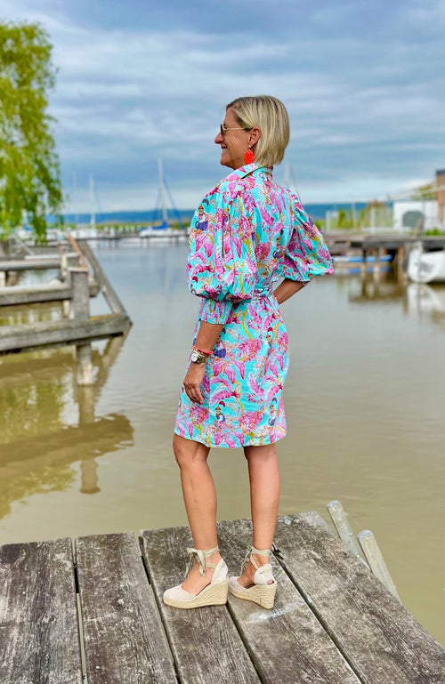 Short Dress "Turquoise Monkey"