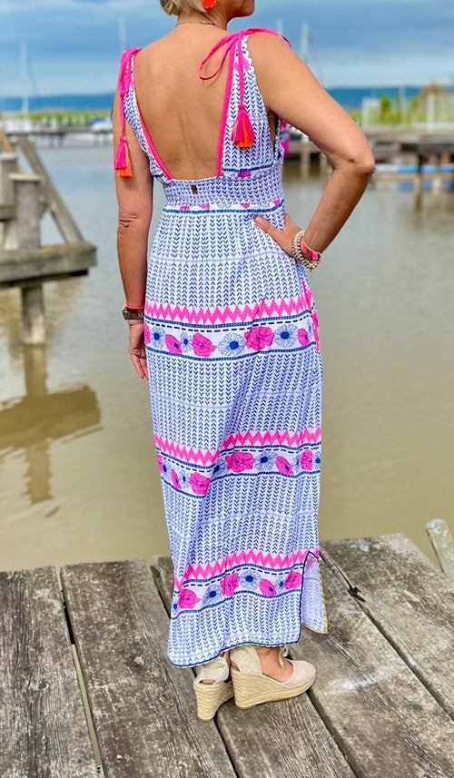 Maxi Dress "Ikat and Pink Flowers"