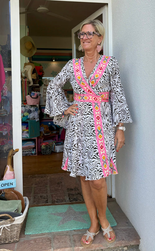 Seiden Dress Oporto Print Zebra