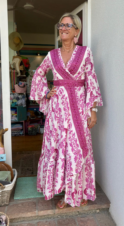 Seiden Maxidress Lisboa Print pink