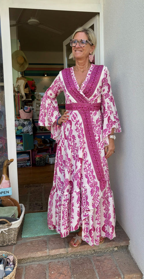 Seiden Maxidress Lisboa Print pink