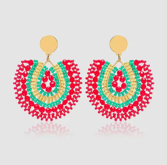 Ohrstecker Beads "Summerdrops" red/green/gold