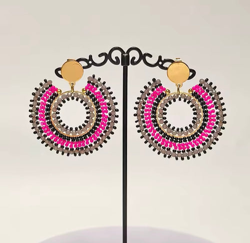 Ohrstecker Beads "Grey/Pink Circle"