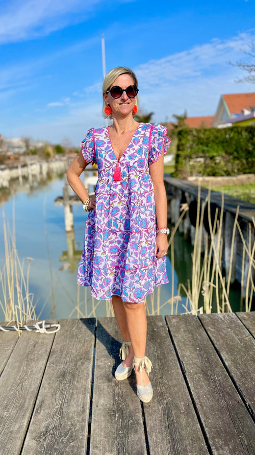 Dress "Flowerfield blue" short